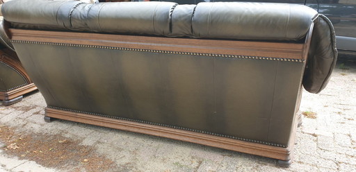 Oak leather shell sofa