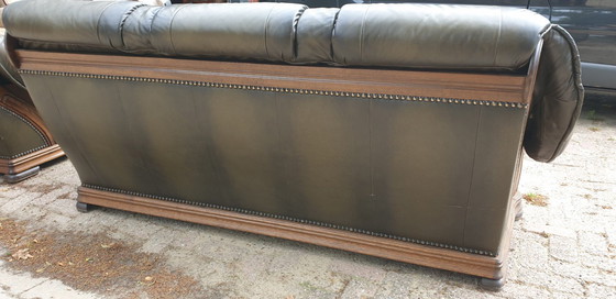 Image 1 of Oak leather shell sofa