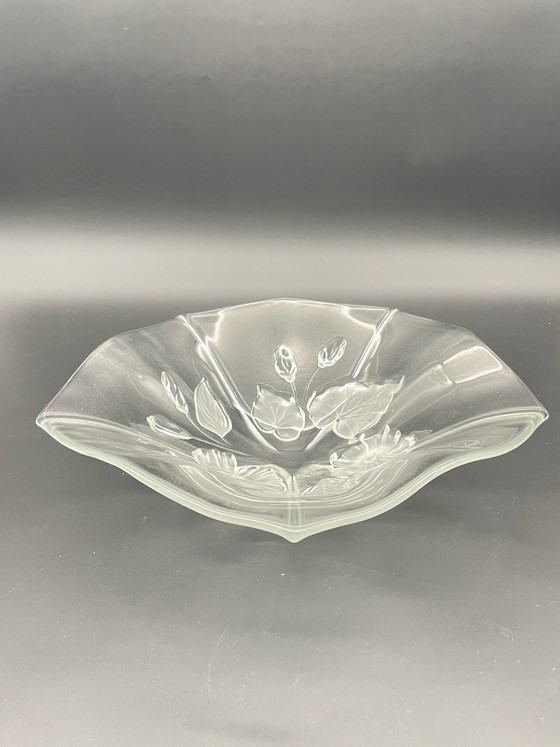 Walther Glas Evita, Large Vintage Glass Bowl with Floral Relief, 33 cm, Walter Glas, Transparent (photo 2 of 6)