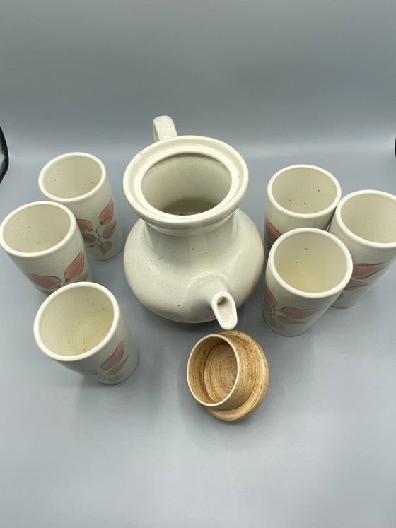 Salins France aardewerk koffieservies – koffiepot en 6 kopjes – roze bloemendesign – Cork (photo 6 of 12)