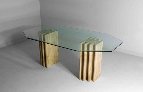 Image 1 of Postmodern travertine dining table – 1970s style