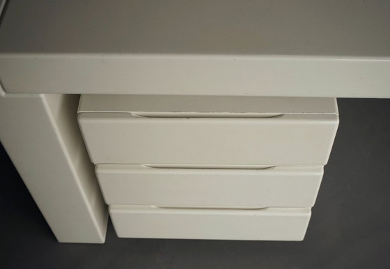 Vintage Bureau met Rolcontainer, jaren 70, Hout, Wit, Minimalisme (foto 6 van 14)