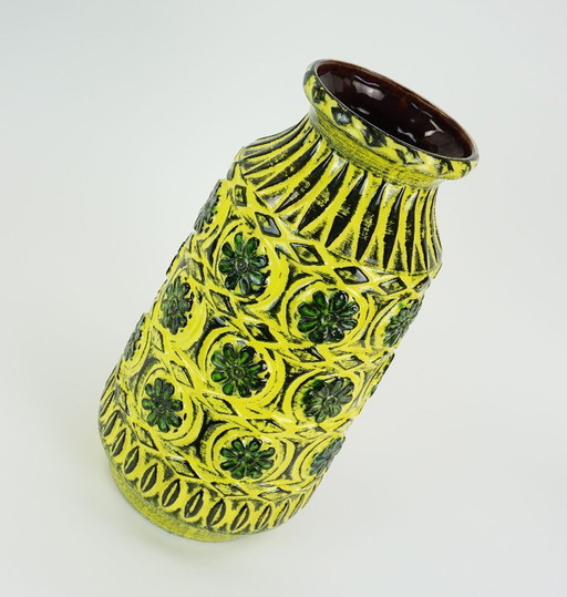 1960s bay keramik VASE relief flower decor green yellow black model 76 40 WGP