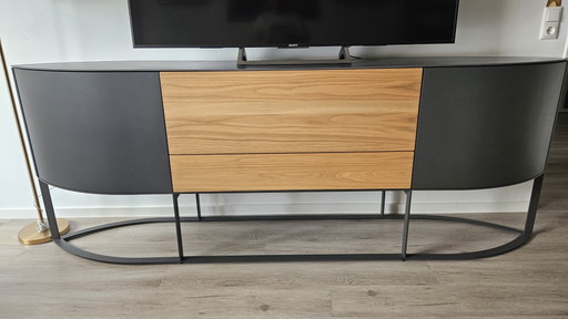 Hülsta NAVIS sideboard with lighting, walnut wood – dressoirs, Metal