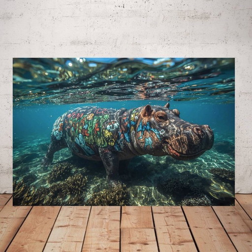 Photo imprimée sur plexiglas / Hippopotame sous l'eau / Edition limitée