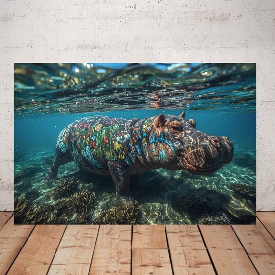 Image 1 of Photo imprimée sur plexiglas / Hippopotame sous l'eau / Edition limitée