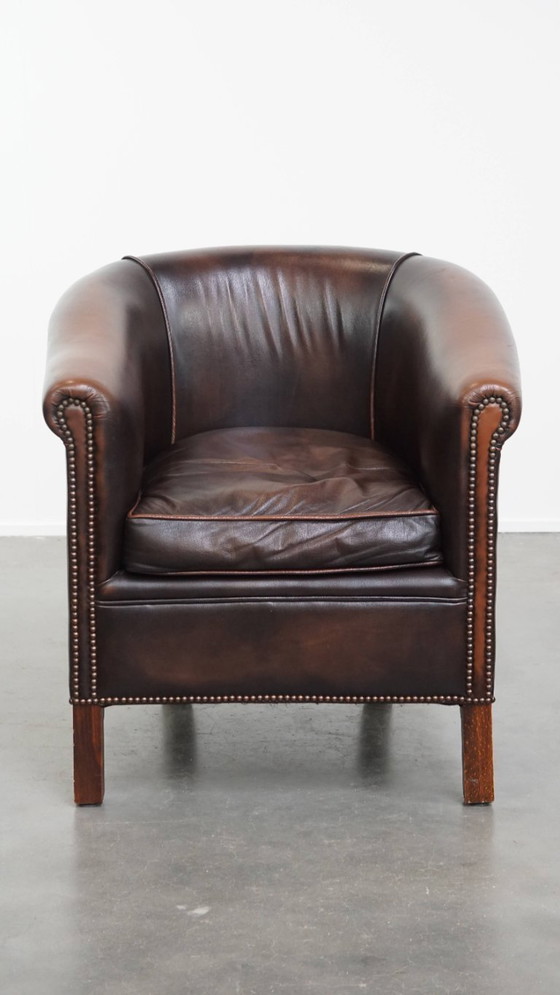 Image 1 of Silla Club de Piel de Vacuno de Estilo Inglés en Color Oscuro