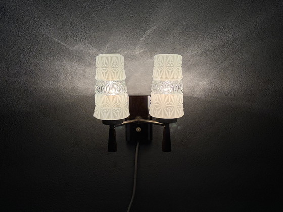 Image 1 of Vintage Wall Lamp 1950s-60s - Glass & Wood Design Classic