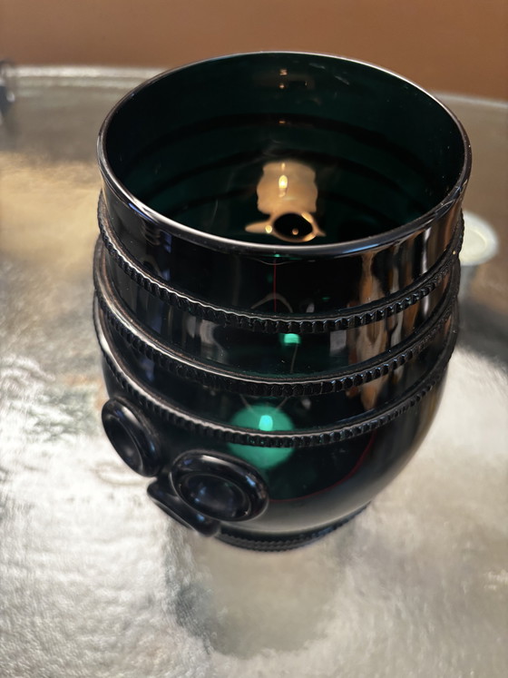 Image 1 of Bocal en verre de la taille d'un pouce avec couvercle – vert foncé –