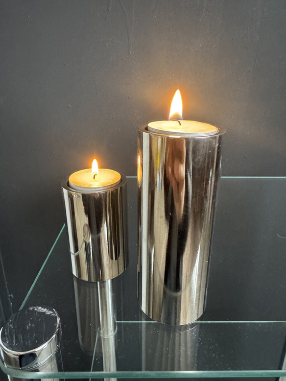 Image 1 of Bougeoirs cylindres chromés années 80