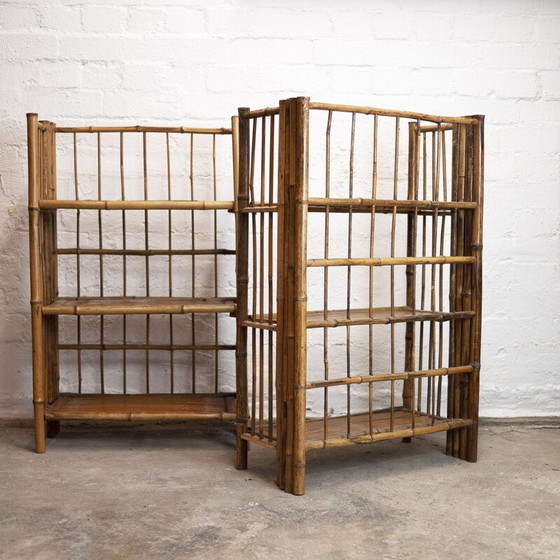 Image 1 of Pair of vintage folding bamboo shelves, 1930