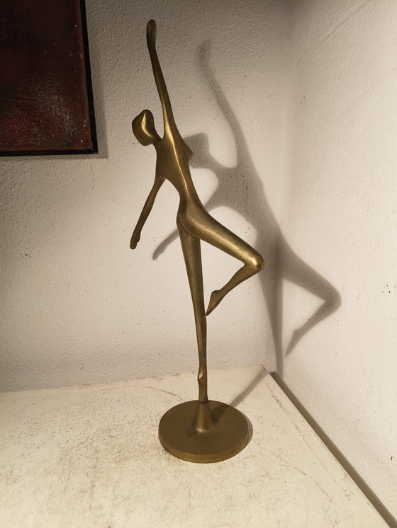 Image 1 of Vintage design modernist stylized brass sculpture of a ballerina dancer