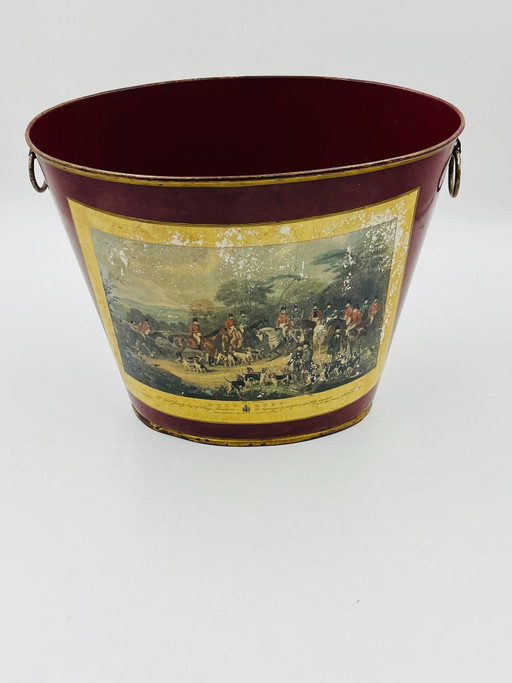 Cestino per la carta straccia vintage in latta con una scena di caccia di Bury Hunt. – decoratieve objecten (photo 2 of 14)