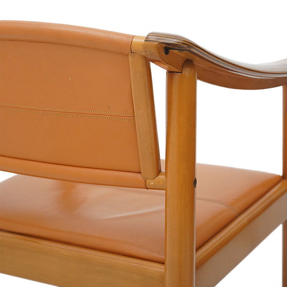 Image 1 of 4 Stühle aus Holz und Leder, 70er Jahre