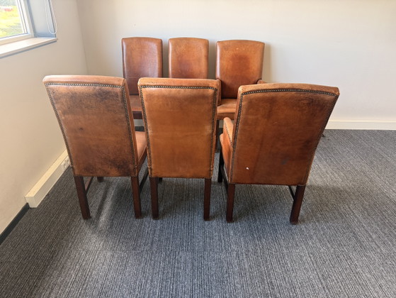 Set 6 Vintage Sheepskin Leather Dining Chairs Cognac (photo 4 of 6)