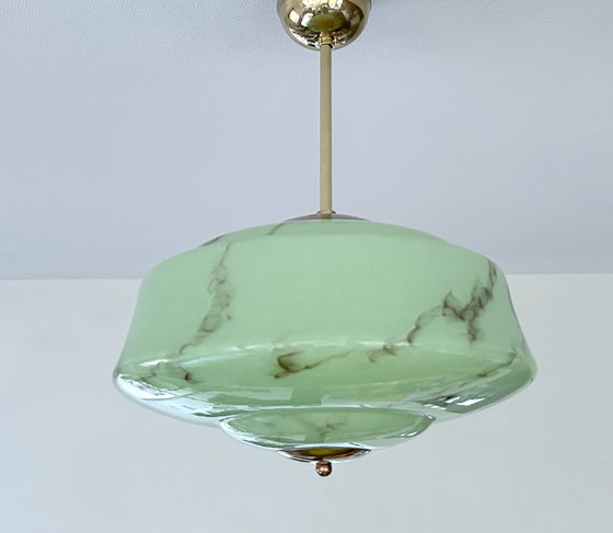 Image 1 of Art Deco Green Glass Pendant Lamp