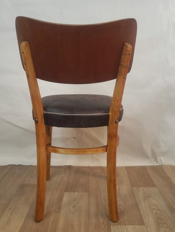 Image 1 of Vintage wood and leather chair - 50s