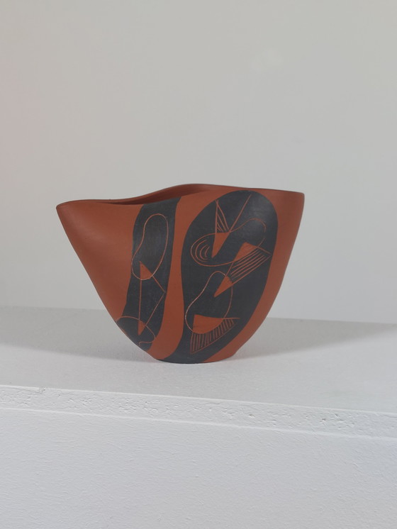 Image 1 of Vintage Mid Century Sgraffito Decor Vaas van Rudi Stahl, jaren 50