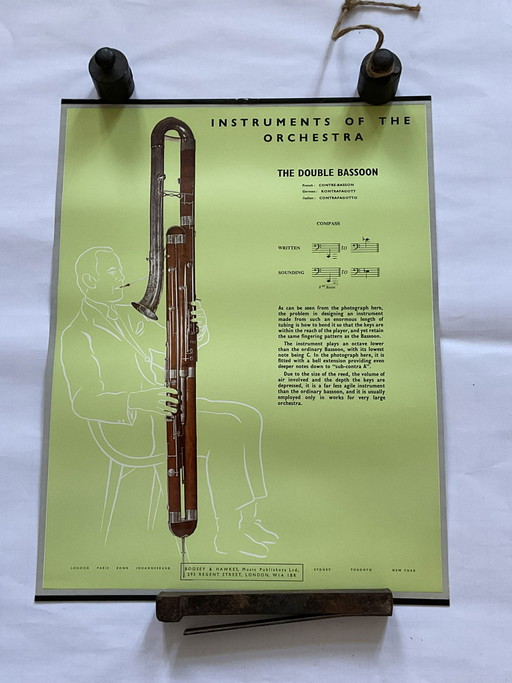 Manifesto d'epoca pubblicato da Boosey &amp; Hawkes - Strumenti d'orchestra - Il doppio fagotto