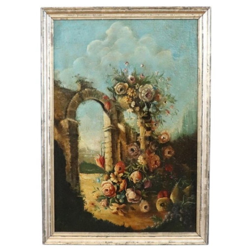 Antique Still Life Painting, Oil on Canvas, Italy 19th Century