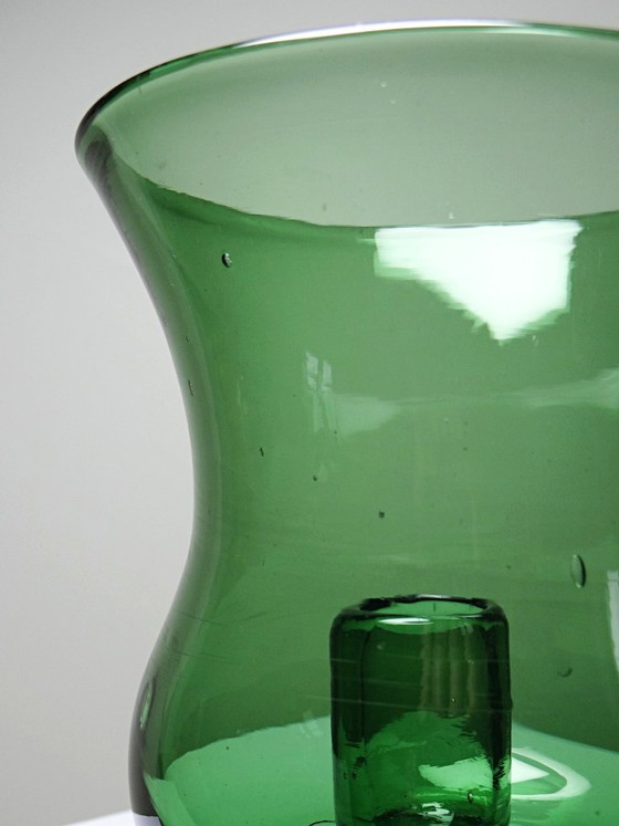 Image 1 of Grand photophore vintage verre vert soufflé, années 60-70