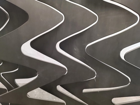 Image 1 of Geometric wavy wooden room divider screen 