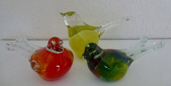 Image 1 of 3x Glass Decorative Birds, from Murano (-style), in beautiful bright colours.