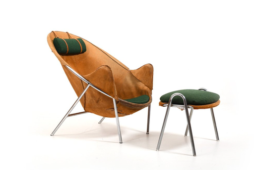 Chaise et pouf Bo-360 par Erik Ole Jørgensen pour Bovirke, 1953, Ensemble de 2