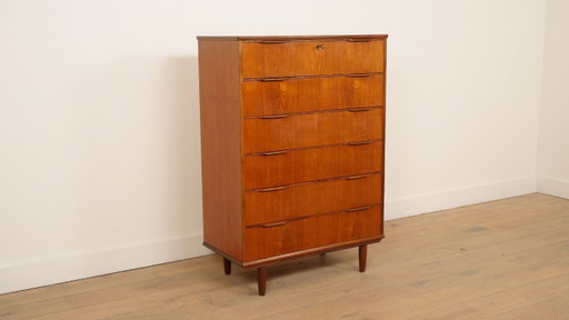 Vintage ladekast | Teak | 6 lades | 121 cm