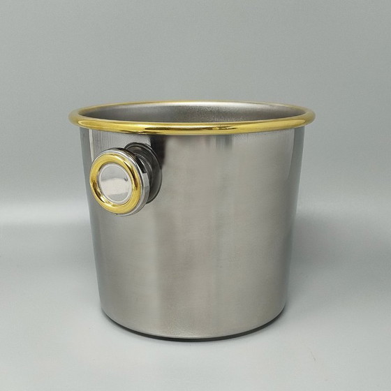 Image 1 of Splendido shaker per cocktail degli anni &#39;70 in oro 24 carati e acciaio inossidabile con secchiello per il ghiaccio di Mepra
