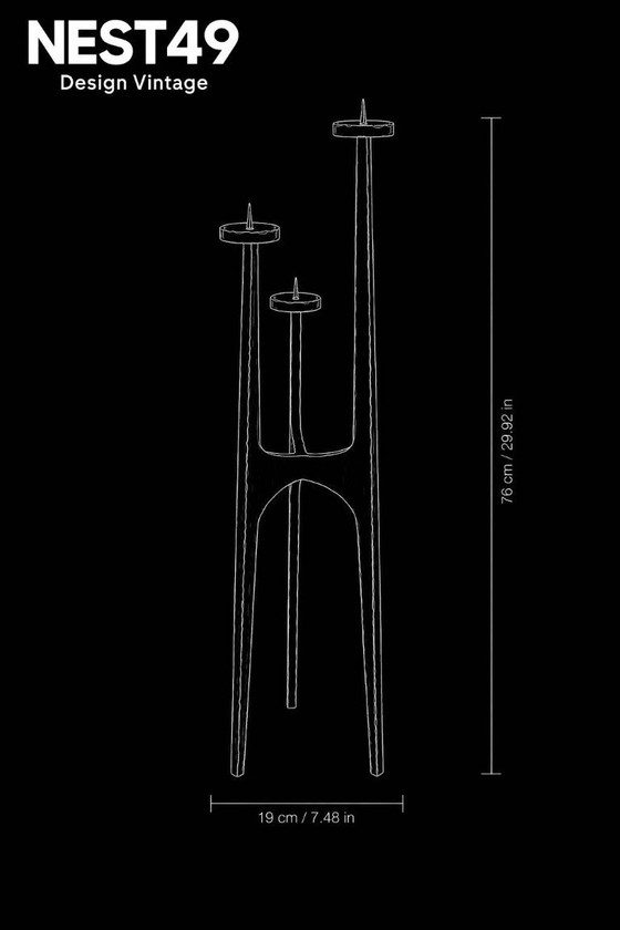 Grande lampadario brutalista a treppiede in ferro battuto martellato – Europa, circa 1960 – Portacandele (photo 10 of 10)