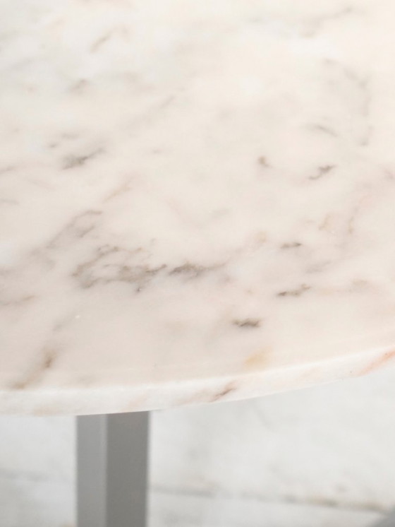Image 1 of Vintage table with white marble and stainless steel base