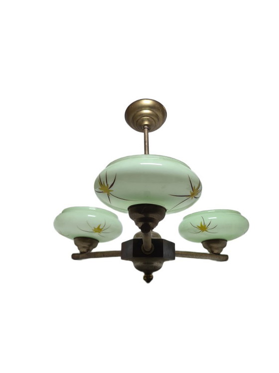 Bakelieten kroonluchter in art-decostijl, Polen, jaren 1950 – Glass, Metal (photo 10 of 14)