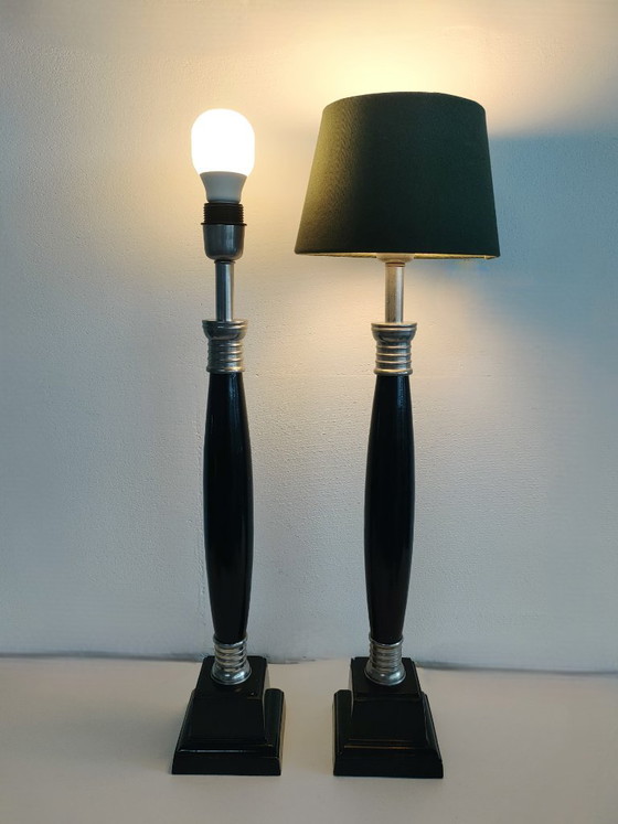 Beautiful Set of 60 cm Hollywood Regency/Neo Classic Art Deco Style Tall Vintage Table Lamps (Metal) (photo 4 of 18)