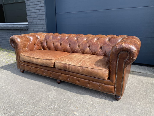 Magnifique canapé Chesterfield ancien, cigares, cognac