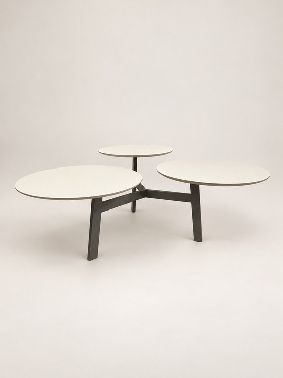 Table basse design Leolux Ninfea avec 3 plateaux pivotants, Tables basses, Bois, Métal, Gris (photo 14 sur 14)