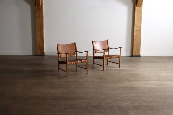 Paire de Fauteuils Safari en Cuir Cognac Tressé, Danemark, années 1960 – Leather (photo 12 of 21)