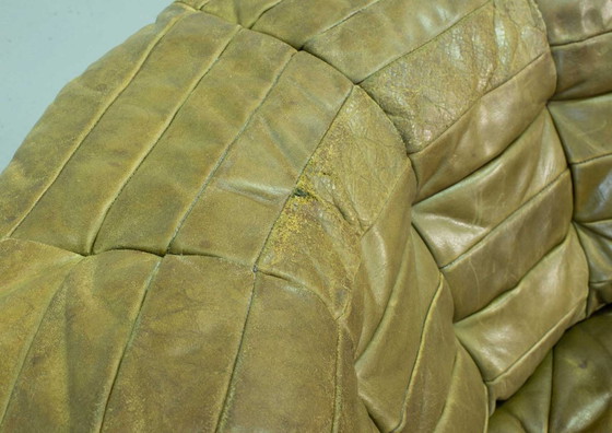 Image 1 of Sofá modular De Sede DS11 de cuero con parches verde oliva, diseño de mediados de siglo, 6 elementos. Suiza, años 70.