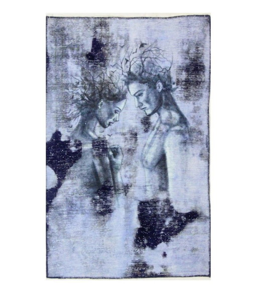 Oriental Hand-knotted Vintage Art Classic & Relief Design 137 x 94 cm Grey, Black Color