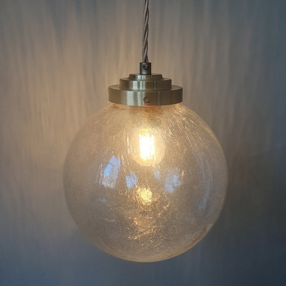 Image 1 of Vintage plafond hanglamp van getextureerd / bubbelglas - Mid Century