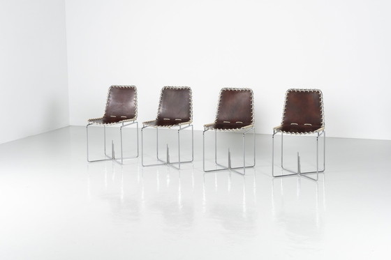 Image 1 of Ungewöhnliche Esszimmerstühle aus Leder und Seilen Italien 1970