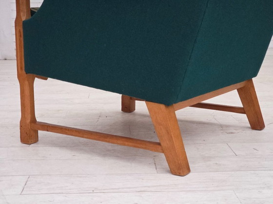 Image 1 of 1970s, Danish Armchair, Furniture Wool, Solid Oak Wood.