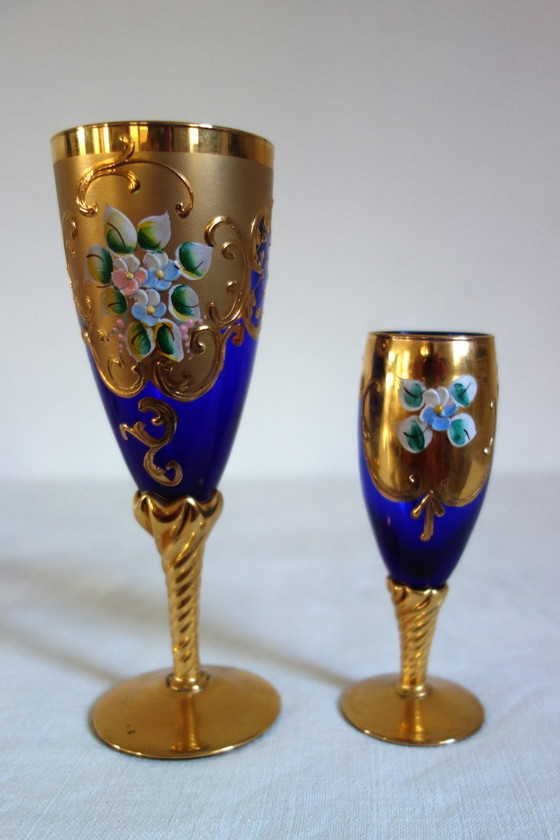 6 bicchieri da aperitivo Murano blu cobalto e oro vintage, Bicchieri e caraffe (foto 11 di 11)