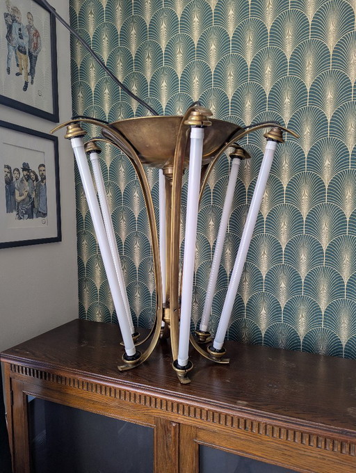 Lámpara colgante de araña de latón vintage Art Déco