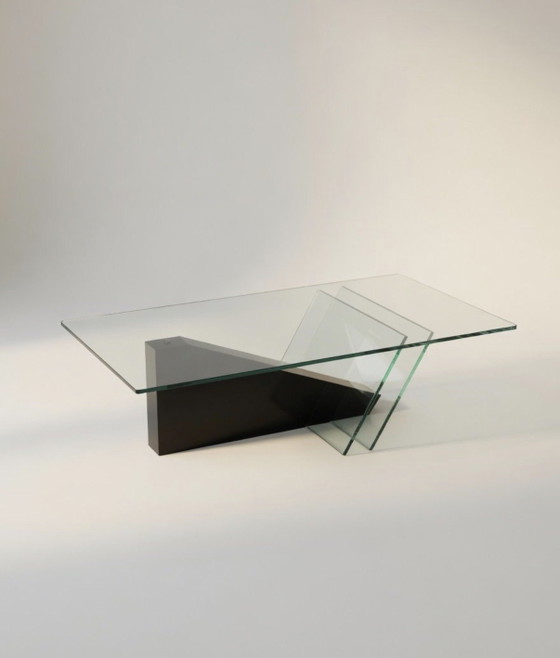 Rare Italian 1980s Post-Modern Coffee Table – Glass, Wood (photo 2 of 7)