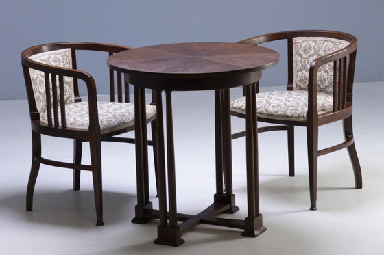 Image 1 of Art Nouveau Seating Set, Bentwood Table, Armchairs & Stools, circa 1910