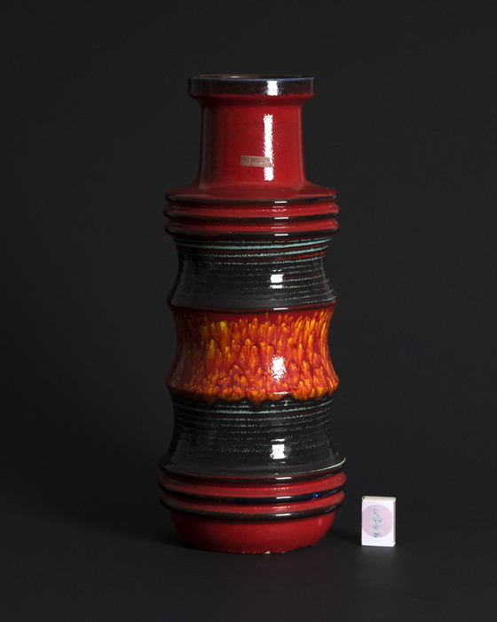 Image 1 of XXL Scheurich Fat Lava Pagoda Floor Vase 266-53 Bodenvase West German Pottery
