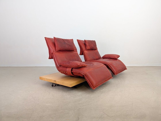 Image 1 of Original Koinor Free Motion 2 Edit Sofa Couch Eiche Leder rot