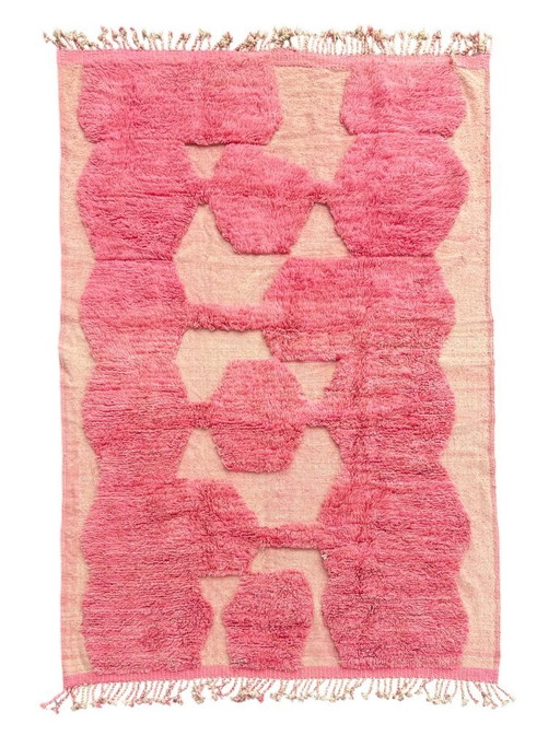 Roze Marokkaans wollen vloerkleed 200x320 cm - Handgeweven boho vloerkleed met geometrisch patroon