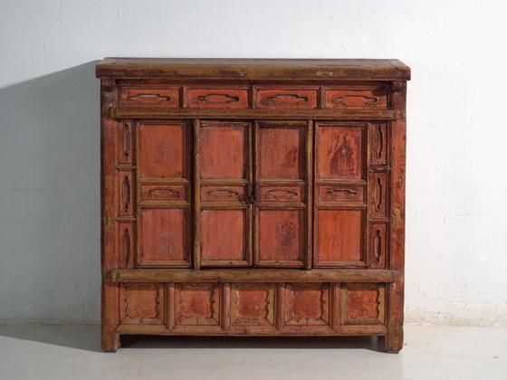 Shanxi pine sideboard with original red painted finish and four drawers – China, circa 1930 (photo 32 of 40)